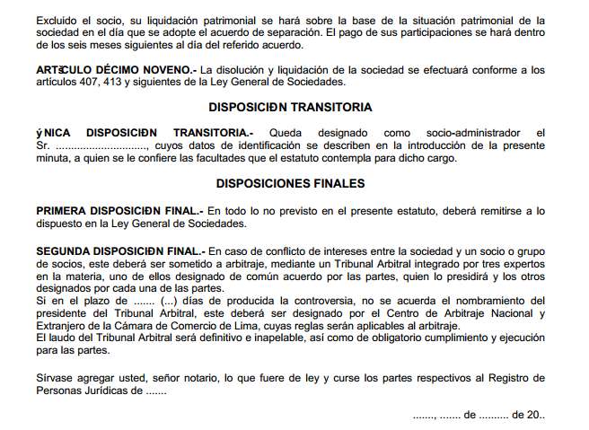 Modelo de minuta de sociedad civil ordinaria